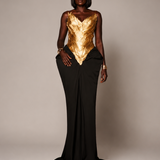 Feathered Noir Evening Gown