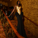 Feathered Noir Evening Gown