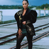 Obsidian Bloom Embroidered Velvet Blazer