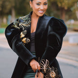 Obsidian Bloom Embroidered Velvet Blazer