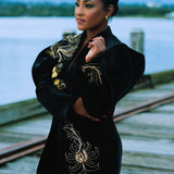 Obsidian Bloom Embroidered Velvet Blazer