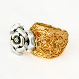 Sterling Silver Gold plated "Rose" with Zircon Ring